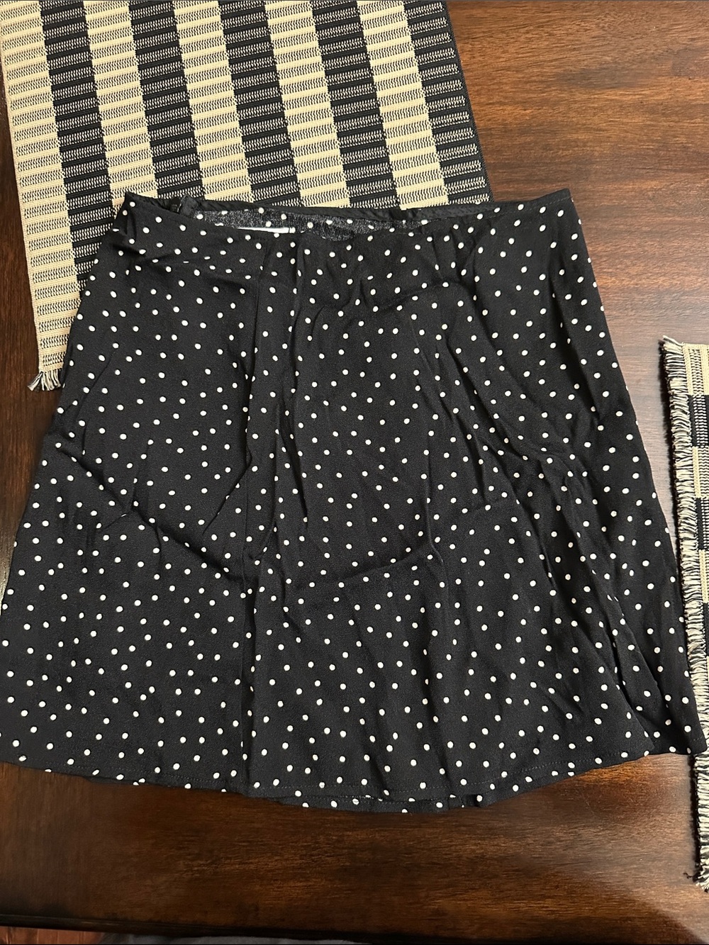 Reformation Black A-Line Skirt with White Polka Dots